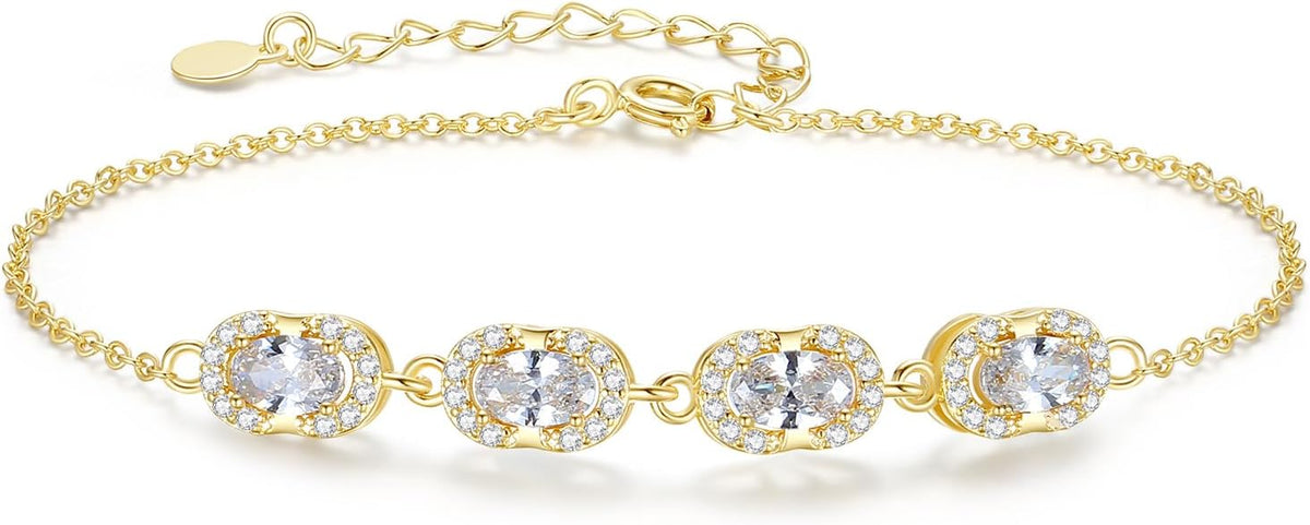 Birthstone Bracelets for Women, Gold Trendy Dainty Link Bracelet Jewelry Birthday Christmas Day Gifts for Women Girlfriend Friend Her Mom Wife