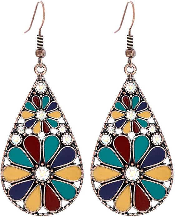 Colorful Green Teardrop Earrings for Women - Bohemian Style Enamel Dangle Earrings Lightweight Fashion Jewelry for Daily/Wedding/Party