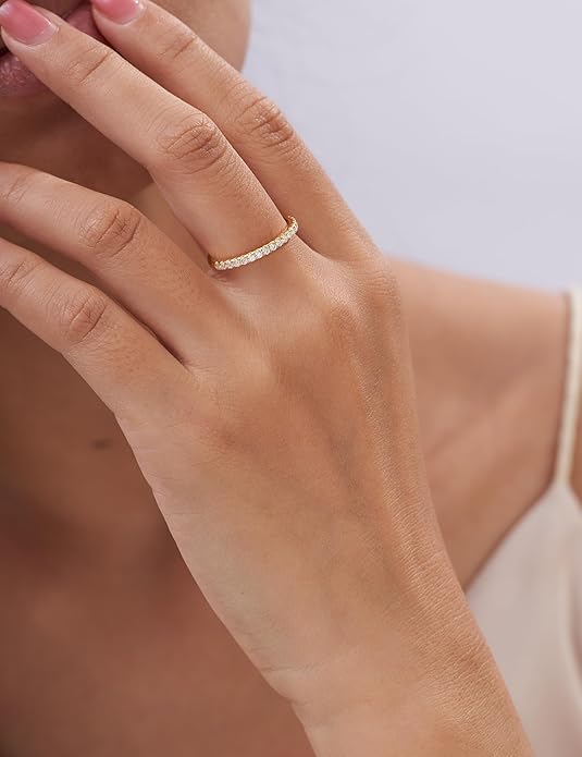 IMOLOVE Moissanite Wedding Band Wedding Rings for Women 925 Sterling Silver Rings with 18K White Gold Plated Eternity Stackable Engagement Ring Anniversary Band Size 3-12