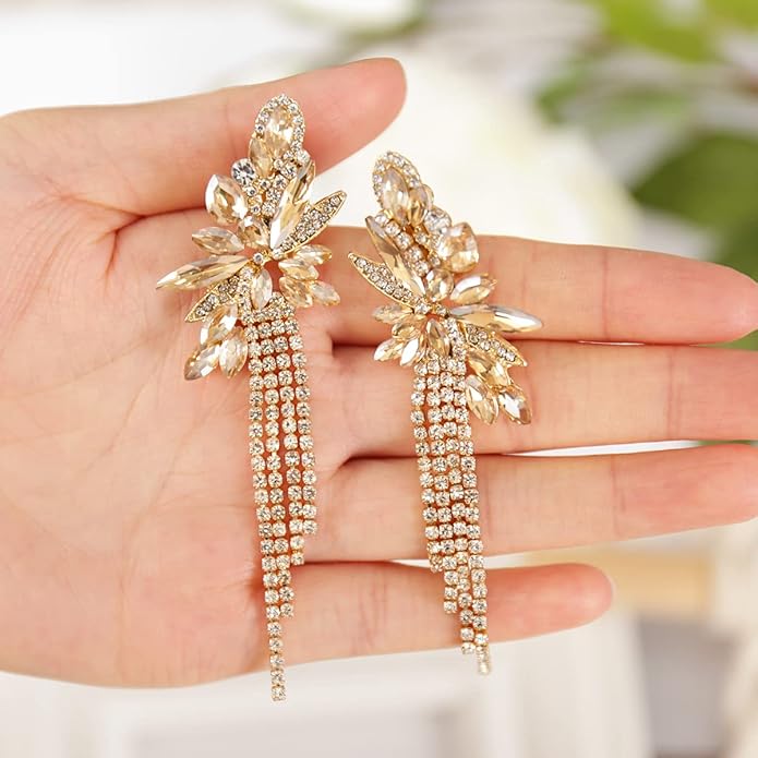 mecresh Marquise Crystal Bridal Chandelier Dangle Drop Earrings Ladies Gifts in Silver/Gold Tone