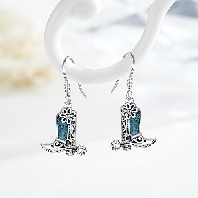 Western Earrings for Women 925 Sterling Silver Turquoise Western Country Dangle Drop Earrings Country Jewelry Gifts for Cowgirl Cowboy