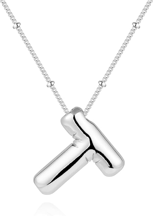 Inerney Valentines Day Gifts Gold Bubble Letter Necklace Initial Necklaces for Women, Chunky 14K Plated Balloon Initials, Trendy Charm Non Tarnish Custom Name Pendant Jewelry Gifts for Mom