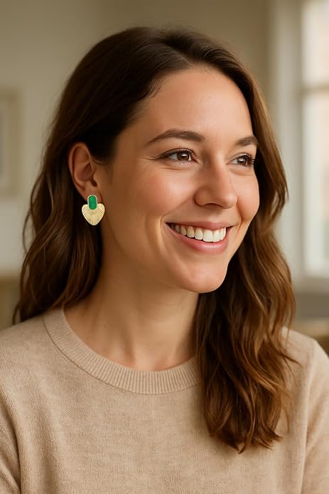 Black/White/Red/Green/Blue/Brown Heart Earrings for Women, Gold Plated Vintage Gold Earrings with Hypoallergenic Posts,Lightweight Black and Gold Dangle Statement Jewelry, Gift for Women—Girlfriend Wife Mom for Wedding, Party, Valentines Day Gifts for Her