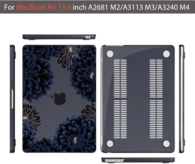 Teryeefi for MacBook Air 13.6 inch Case Release 2022 2023 2024 2025, Fits Model A2681 A3113, Design Pattern Slim Cover+Keyboard Cover+OTG Adapter for 13.6 inch MacBook Air M2 M3, Chrysanthemums