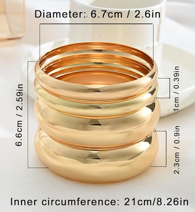 Chunky Gold Bangle Bracelets for Women, Dainty 14k Gold Plated Big Stackable Bangles Set, Trendy Statement Cuff Bracelet Stack Fashion Jewelry Christmas Gifts