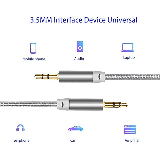 3.5mm Nylon Braided Stereo Audio Cable,(3 Pack) 4.9ft/1.5m Male to Male Aux Cord Audio Cord Compatible iPhones, iPads and Other 3.5mm DC Plug Port Device (Silver)