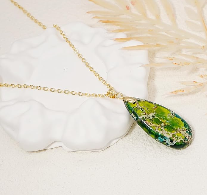 Stone Necklaces for Women Teardrop Gemstone Pendant Necklace Natural Stone Chain Necklaces