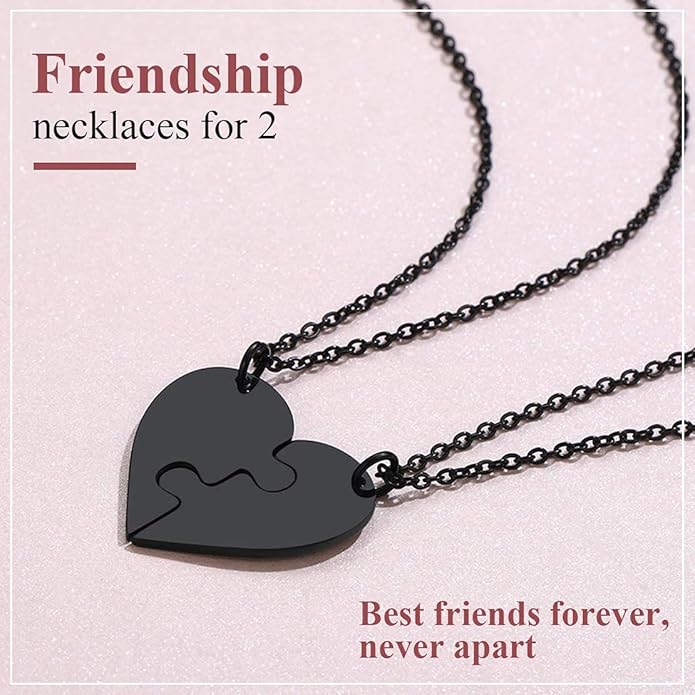 FindChic Personalized Matching BFF Necklace for 2/3/4/5/6 Puzzle Name Heart Pendant Stainless Steel Couple Necklace Set Customized Necklaces for Teen Girls