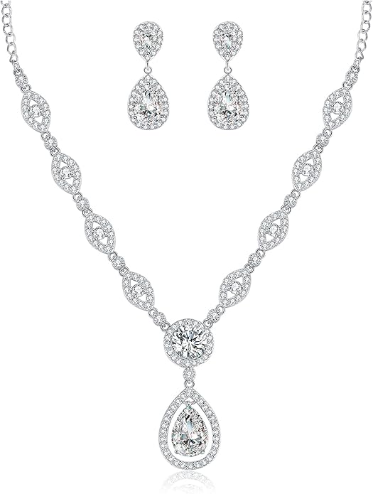 GULICX AAA Cubic Zirconia CZ Silver Plated Base Women's Party Jewelry Set Earrings Pendant Necklace
