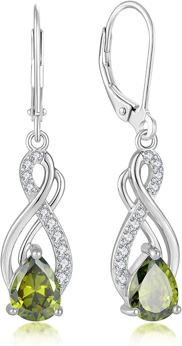 Infinity Love Birthstone Earrings for Women 925 Strling Silver 5A Cubic Zirconia Dangle Drop Leveback Earrings Jewelry Birthday Christmas Day Gifts for Her