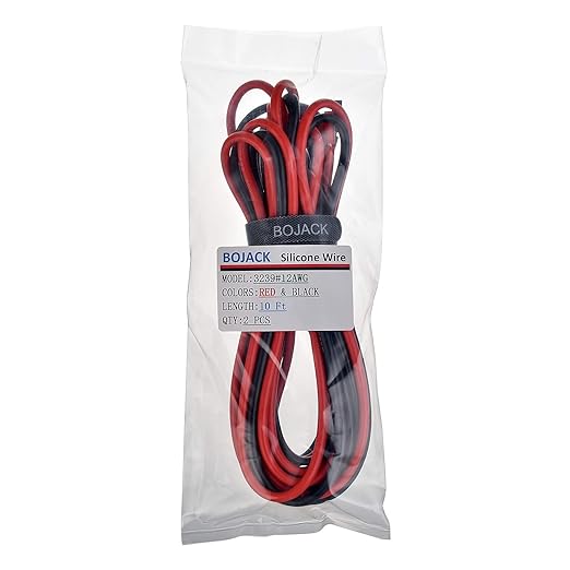 BOJACK 12 Gauge Silicone Wire 10 feet red and 10 feet Black Flexible 12 AWG Stranded Copper Wire(Pack of 1 Pair)
