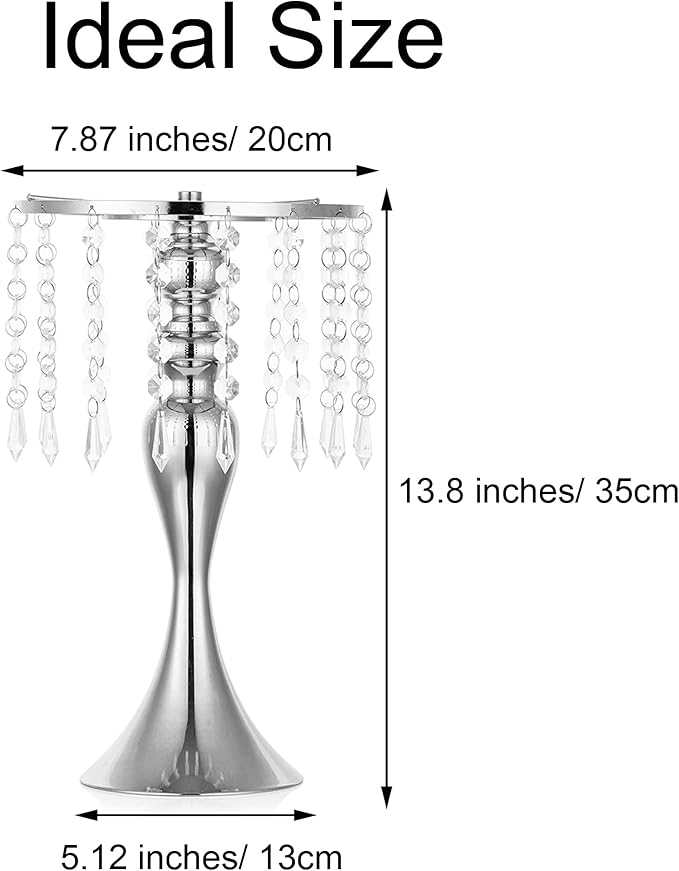 2 Pcs Silver Vases for Centerpieces, 13.8in Crystal Flower Arrangement Stand, Wedding Centerpieces for Tables, Tall Metal Flower Vase Holders for Wedding, Event, Reception, Birthday, Home Decor