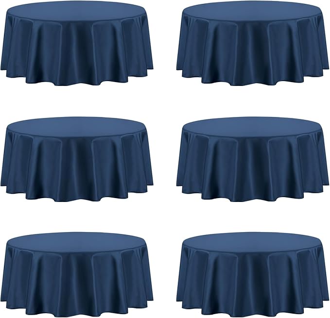 PureFit 6 Pack Round Navy Blue Table Cloths 120 Inch for Round Tables, Stain and Wrinkle Resistant Table Linens for Home Use, Wedding, Party, Banquet and Camping