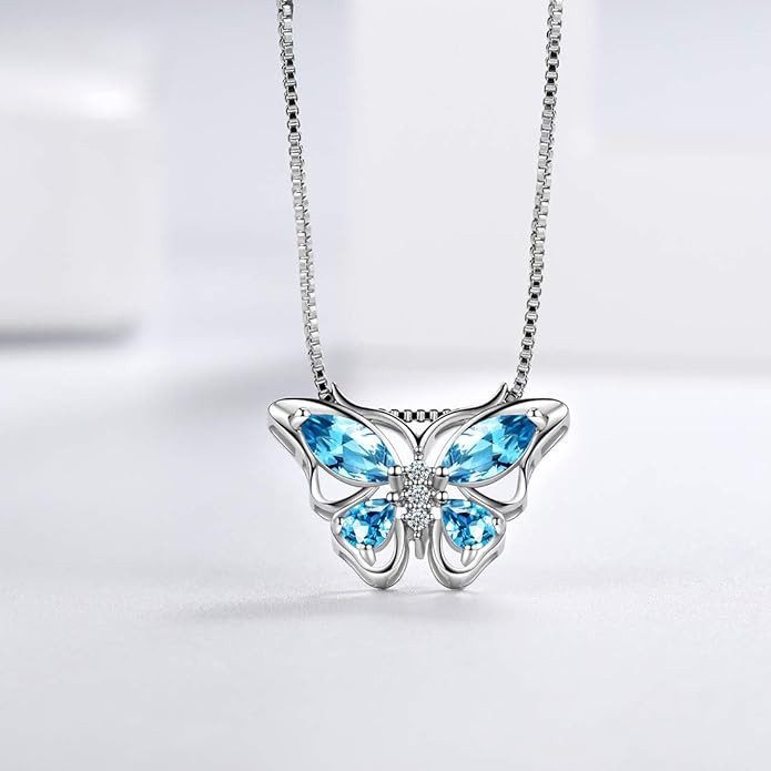 Aurora Tears Butterfly Jewelry,Women 925 Sterling Silver Butterflies Birthstone Pendant Necklace/Earrings/Rings Wedding Gift