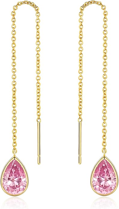 Long Dainty 18K gold plated Threader Chain (Green, Purple) Emerald Purple Dangle Earrings for Women by SNGIA, Minimalist Fashion Statement Trendy Thin Drop Jewelry Gifts