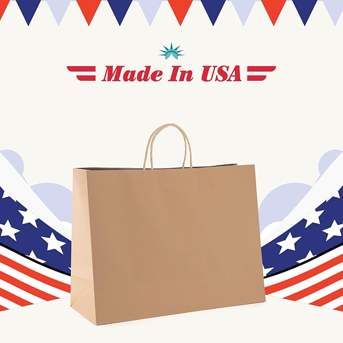 GSSUSA Large Brown Paper Bags with Handles 16x6x12 200 Pcs, Kraft Paper Gift Bag Bulk Bags for Small Business, Grocery & Retail, Boutique Shopping, Merchandise Packaging