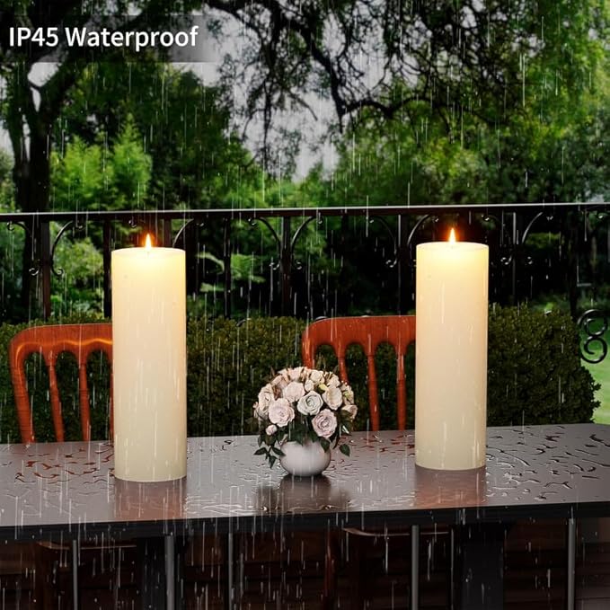 12" x 4" Large Outdoor Candle with Timer Waterproof Flickering LED Flameless Candle Battery Operated with Remote Fake Pillar Candle Realistic for Patio Porch Lantern, Ivory 1 Pack