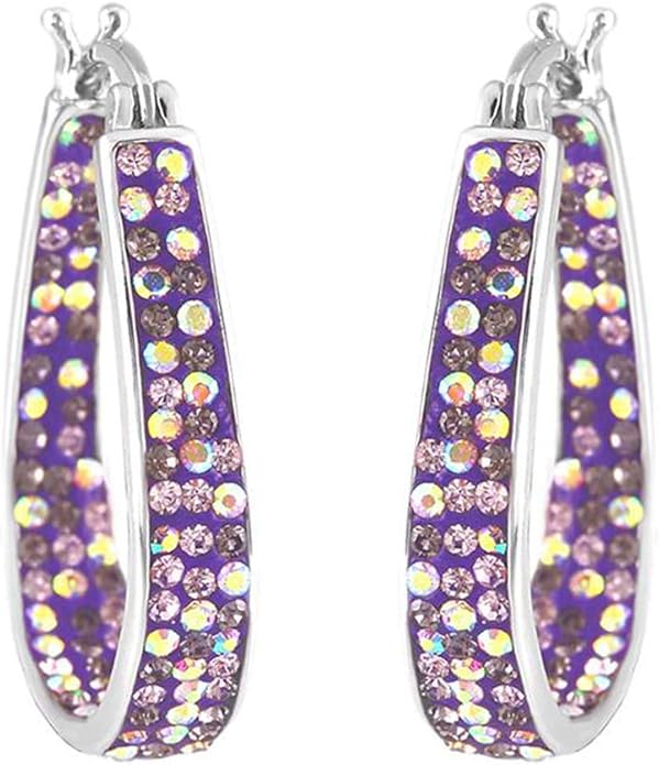 Savlano 14K White Gold Plated Inside Out Crystal Hoop Earrings For Women Comes With Savlano Gift Box