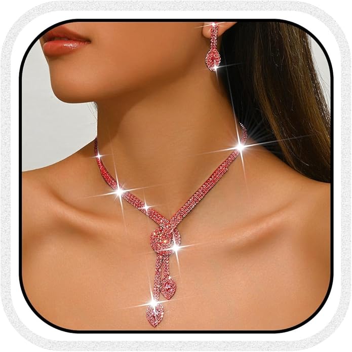 Unicra Silver Rhinestone Bridal Wedding Jewelry Set Crystal Necklace Earrings Sets Formal Prom Costume Jewelry Sets for Women and Brides