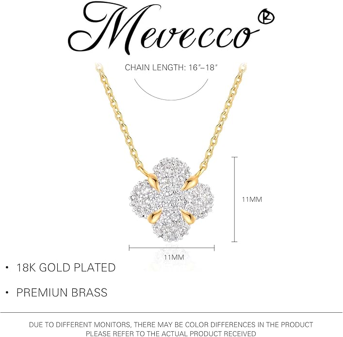 MEVECCO Dainty Gold Necklace For Women 18k Gold Plated Full CZ Pendant Necklace Handmade Necklace Jewelry Everyday Wear