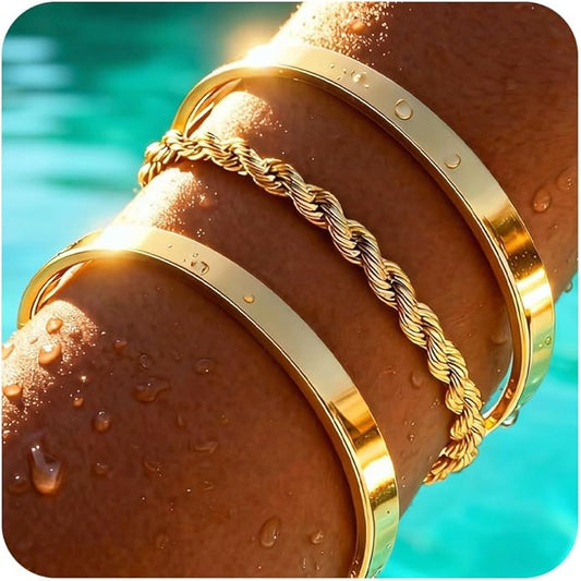 Gold Bangle Bracelets for Women, Non Tarnish Dainty 14K Gold Plated Cuff Bracelets Stackable for Women,Waterproof Bracelet Stack Gold Jewelry Gifts Trendy Adjustable Accessories