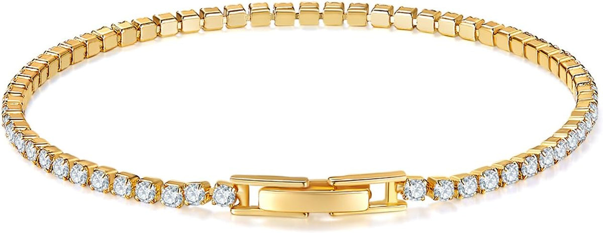 MINDDHA 14K Gold/White Gold Plated Cubic Zirconia Tennis Bracelet | Silver, Gold Bracelets for Women | Elegant CZ Tennis Bracelet for Women, Thin, Dainty, & Classic, Size 6-8 Inch