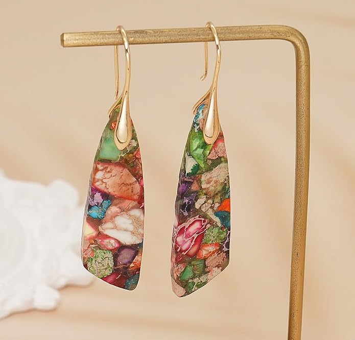 Natural Stone Earrings for Women Boho Triangles Dangle Drop Earrings