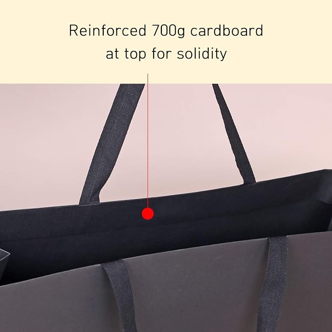 10pcs 15.7x5.5x11.8" (3) Large Size, Black Paper Bags with Black Cotton Handles, Thick Sturdy Durable Gift bags