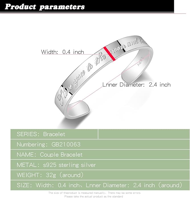 Dankadi Men & Women 925 Sterling Silver Bangle-Engravable Adjustable Cuff Bracelet -8MM/10MM Couple Bracelet- Unisex Jewelry For Him/Her Gift