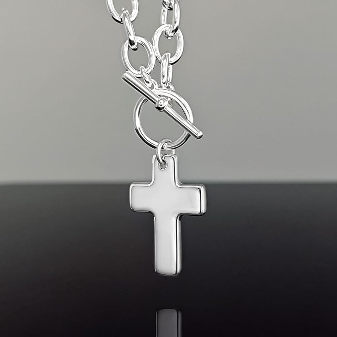 Zeffy 14K Gold/Silver Plated Chunky Thick Chain Toggle Clasp Necklace Dainty Baroque Pearl/Heart/Cross/Turquoise Pendant Necklace
