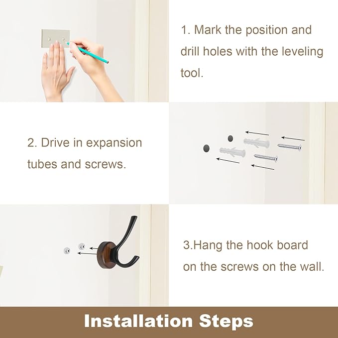 kuaima Coat Hooks Wall Mount, Round Walnut Wood Wall Hanger with Metal Double Hooks, Towel Robe Hooks Heavy Duty, Small, 4 Pcs