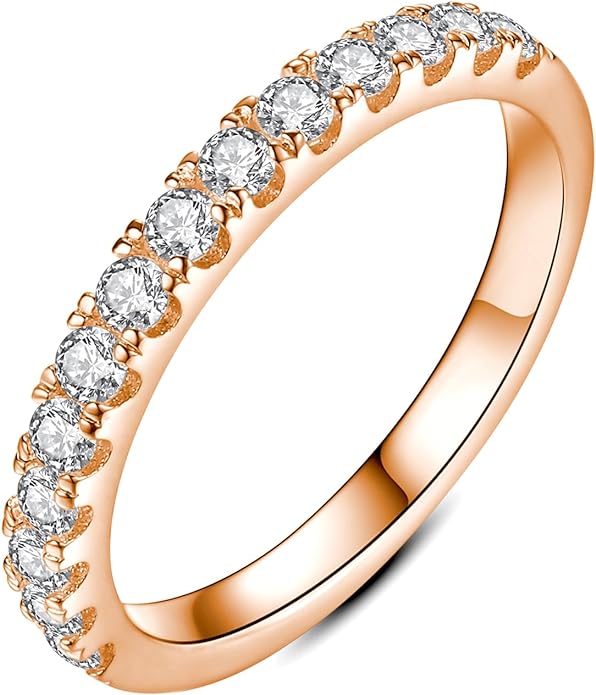 IMOLOVE Moissanite Wedding Band Wedding Rings for Women 925 Sterling Silver Rings with 18K White Gold Plated Eternity Stackable Engagement Ring Anniversary Band Size 3-12