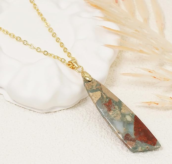 Nature Stone Necklaces for Women Boho Pendant Necklace 18K Gold Chain Necklaces
