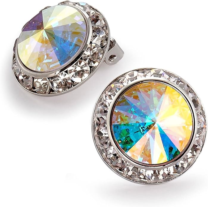 | Crystal Clear and Crystal AB Rhinestone Clip On or Pierced Earrings for Dance, Pageant, Prom, Performance, Wedding