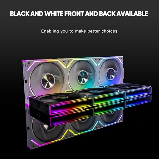 Jungle Leopard Interstellar V2 RS 120mm PC Reverse Blade Case Fan Infinity Mirror Module Daisy-Chain ARGB Fan Triple Pack Suitable Computer Cooling Fans 360mm AIO Cooler(Black-3Pack)