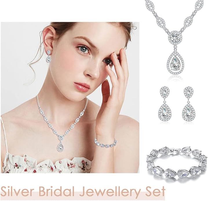 GULICX AAA Cubic Zirconia CZ Silver Plated Base Women's Party Jewelry Set Earrings Pendant Necklace