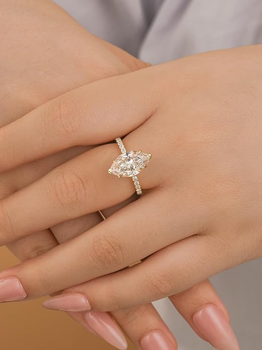 3.5CT Marquise Cut Engagement Ring, AAAAA Grade Cubic Zirconia Promise Ring for Women, S925 Silver Bridal Wedding Jewelry
