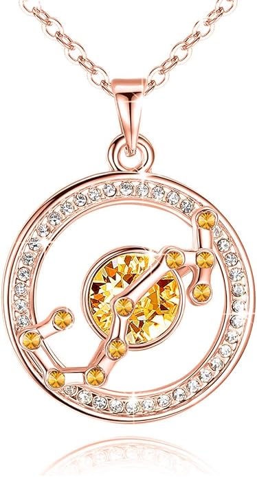 Leafael "Superstar Zodiac Constellation Pendant Necklace Made with Premium Crystal Horoscope Jewelry, Gold or Rose Gold Plated, 18"+ 2"
