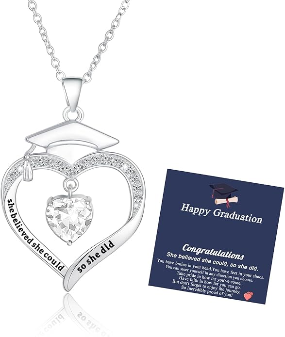 Graduation Gifts for Her Girls 2025 Birthstone CZ Heart Pendant Necklace Class of 2025 College Graduation Friendship Gifts for Her