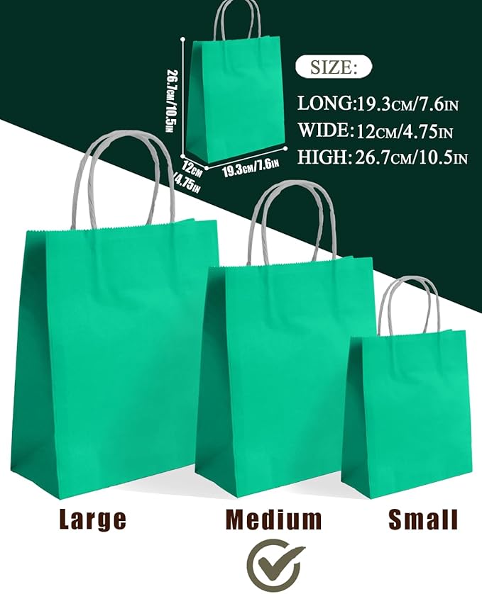 qiqee 30PCS Medium Gift Bag with Handles Bulk 11"x5"x8" Gift Bags Lake Green Bags Multiple Uses (Medium Size)