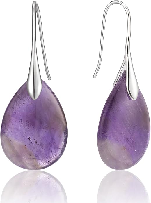 SELOVO Agate Teardrop Stone Grey Drop Earrings Fishhook Dangle Earrings for Women