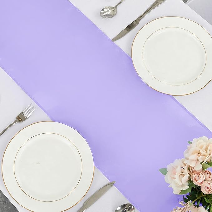5 Pack Satin Table Runner Lavender 12 x 108 Inch Long,Satin Silk Table Runner for Wedding,Birthday Party and Banquet(Lavender,5 Pack)
