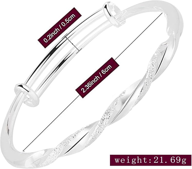 Solid 925 Sterling Silver Bracelets for Women Simple Adjustable Bangle Bracelet