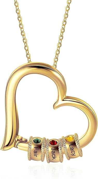 Personalized Women's Pendant Necklace 925 Sterling Silver with 1-5 Simulated Birthstone Names Customized Heart Shape Cubic Zirconia Necklace