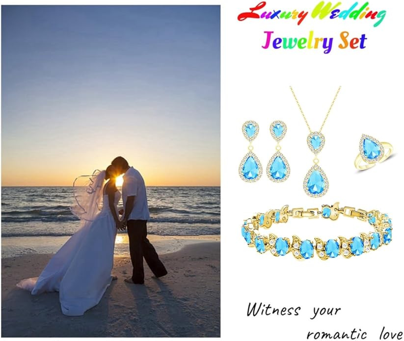 LMXXVJ Teardrop Jewelry Set for Women，Necklace Earrings Adjustable Ring Bracelet Set Fashion Formal Platinum/Gold/Rose Gold Jewelry Gift Girl/Mom/Wife/Grandmother/Best Friend/Aunt