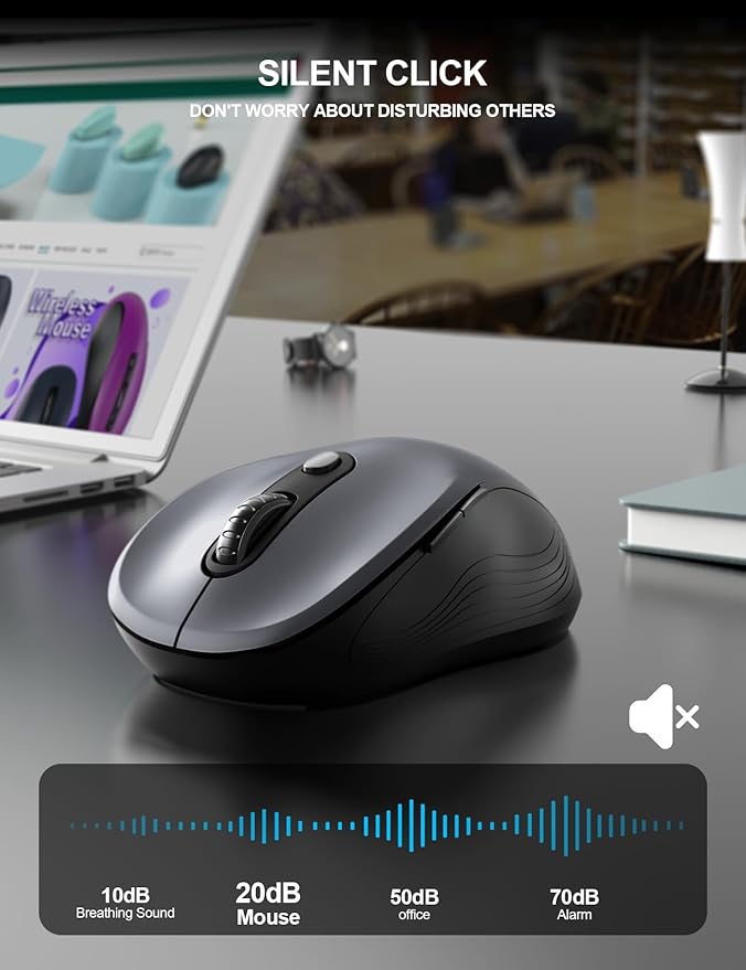 Trueque Wireless Mouse for Laptop, 2.4GHz Ergonomic Computer Mouse with Back & Forward Buttons, 3 Adjustable DPI Levels, 6 Buttons, Optical USB Cordless Mice for Windows Chromebook MacBook PC (Gray)