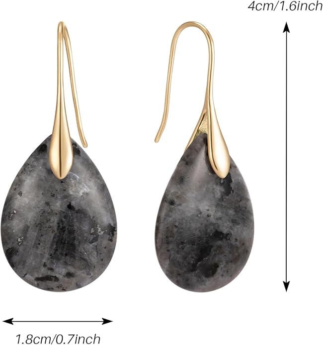 SELOVO Agate Teardrop Stone Grey Drop Earrings Fishhook Dangle Earrings for Women