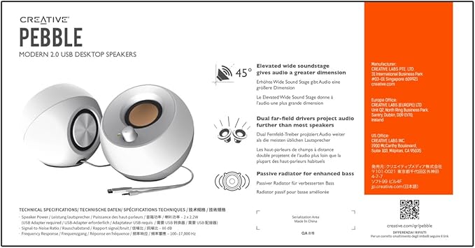 Creative Pebble 2.0 USB-Powered Desktop Speakers with Far-Field Drivers and Passive Radiators for PCs and Laptops (White)