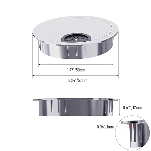 2 Pack Desk Grommet 2 Inch 50mm, Zinc Alloy Computer Desk Wire Hole Cover, Office Desktop Cord Cable Hole Metal Ring, Silver Tone