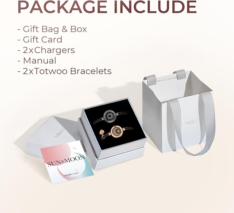 TOTWOO Long Distance Touch Bracelets for Couples, Smart Light & Vibration Love Jewelry, Long Distance Valentines Day Gifts for Him Her Women Men, One-to-One Bluetooth Pairing via App